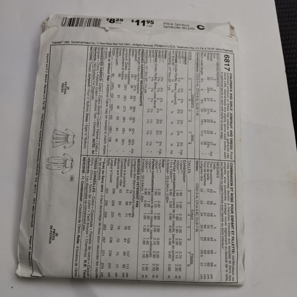 McCall's Sewing Pattern 6817 Kid's Girl's Jumpsuit & Dress Sizes 2-4 Uncut - Picture 2 of 2